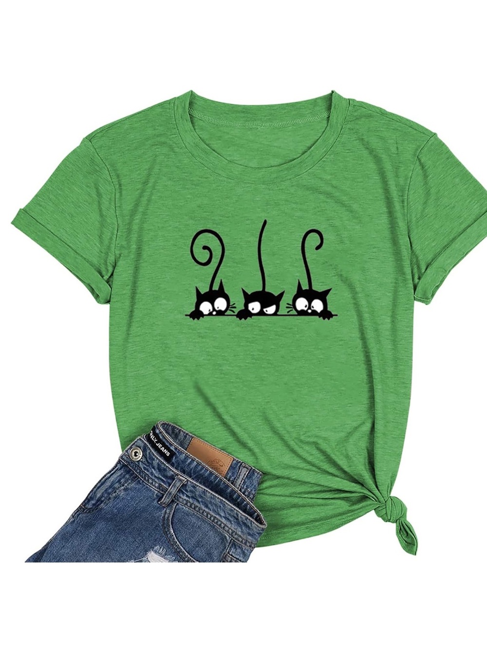Fun Graphic Cat Print T-Shirt Short Sleeve Casual Cotton Tee